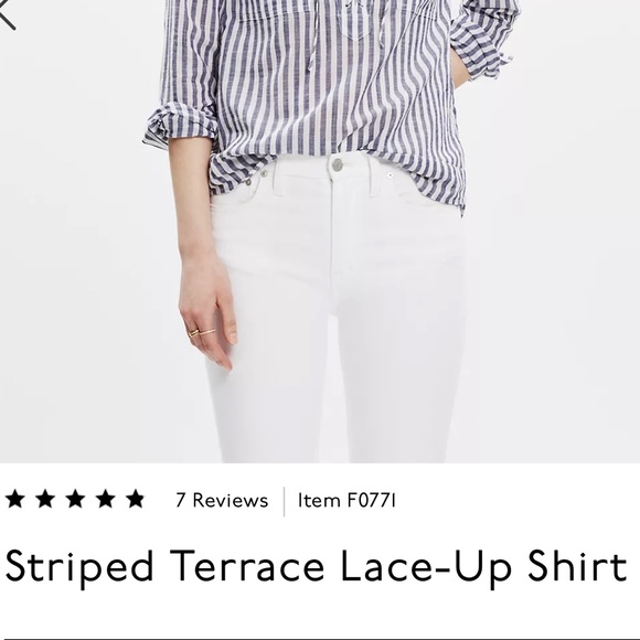 MADEWELL Striped Terrace Lace-Up Long Sleeve Top Blue White Size Small F26 - Picture 9 of 11